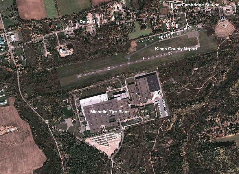 Aerial View Showing the Relationship between Kings County Airport and the Michelin Tire Plant (- click on the image for larger view -)